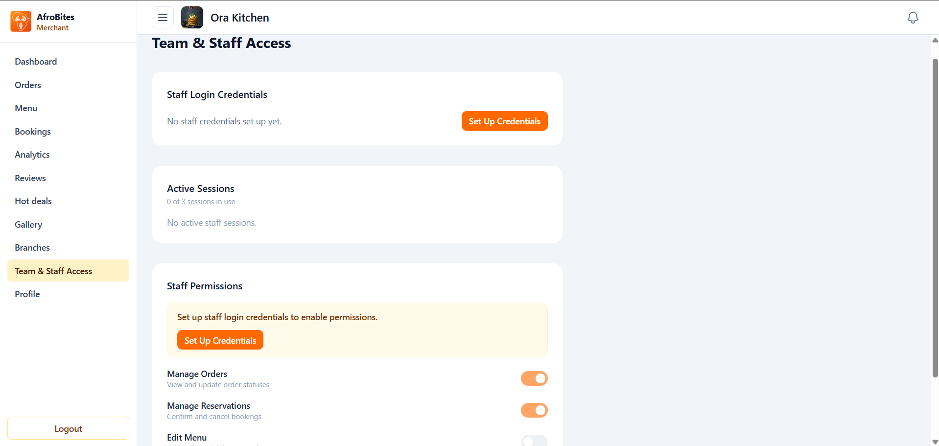 Team and staff access